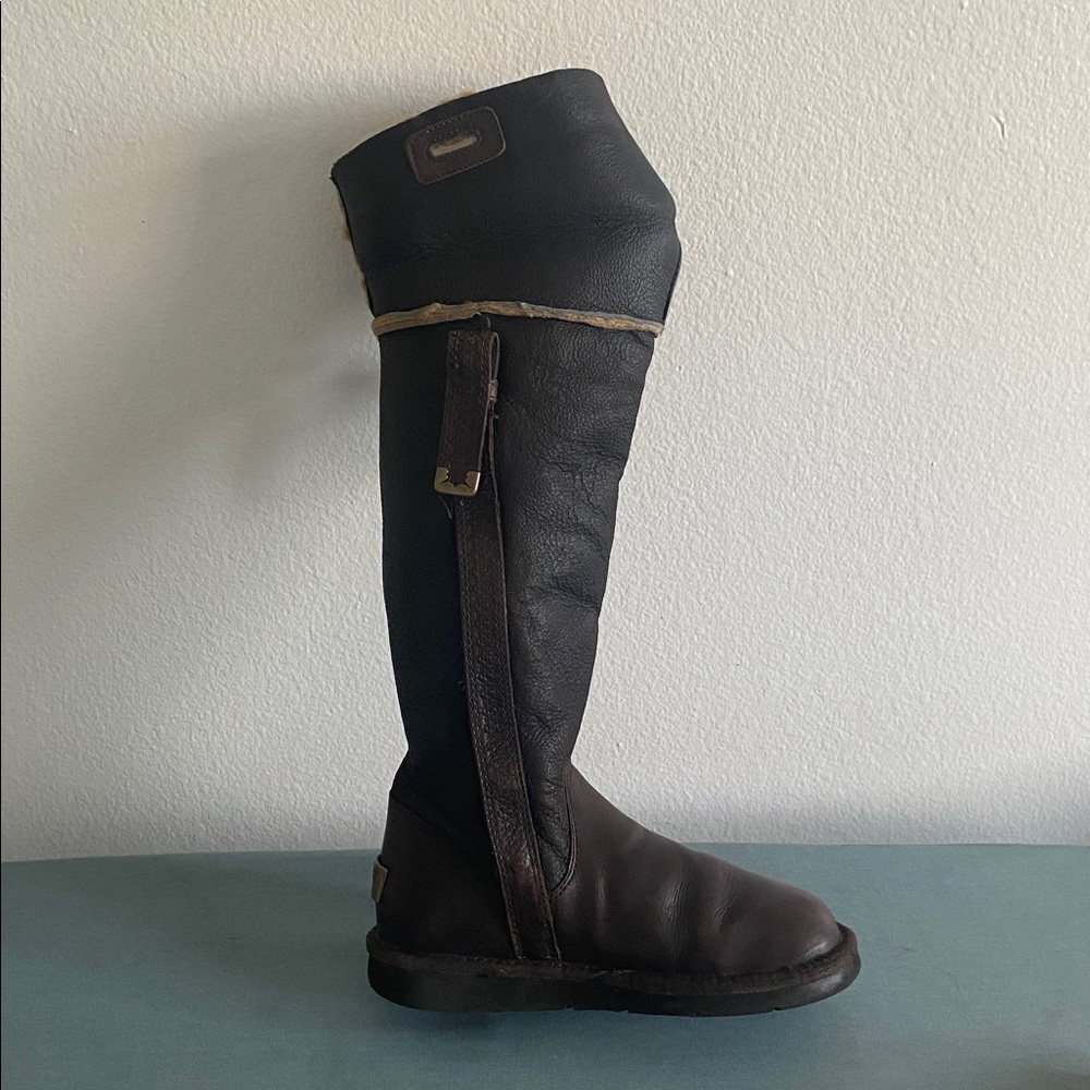 UGG Sheepskin & Leather Brown Tall Winter Boots - Excellent Condition - W5 - Picture 12 of 15